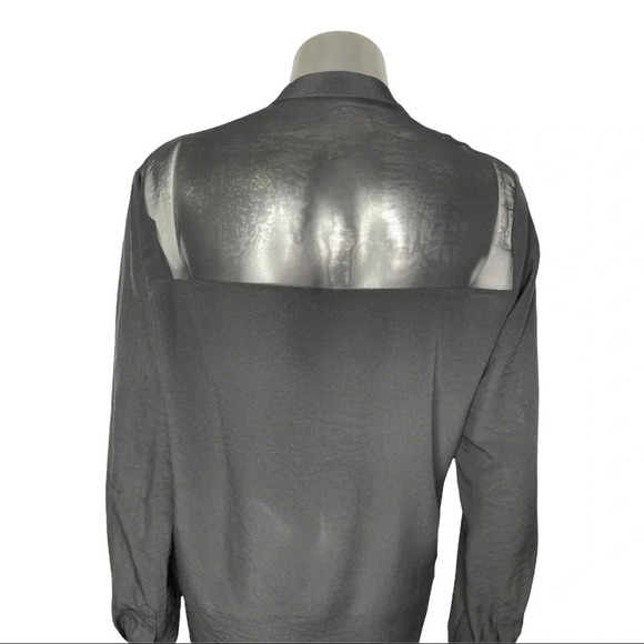 All  Saints Joelle Shirt Black Sheer Long Sleeve Blouse Button Down Shirt Size 4 - Picture 7 of 8